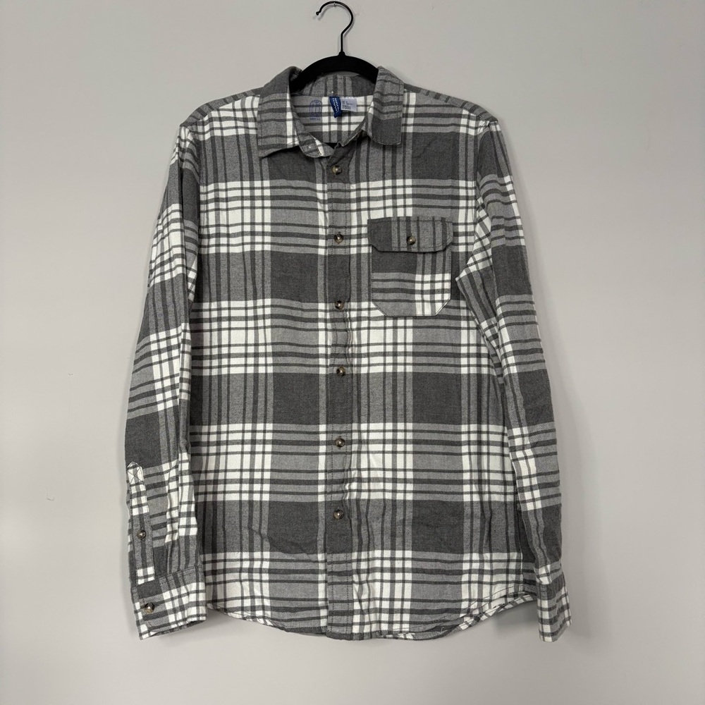 H&M Mens White & Grey Long Sleeve Flannel Size S 100% Cotton Button Down